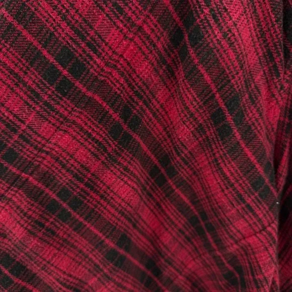 R13 Tie Flannel Midi Shirt Dress Women XS Red Black Plaid Grunge Asymmetric - Picture 13 of 16
